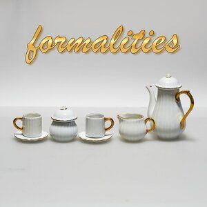 VTG Baum Bros “Formalities” Miniature Tea Set – White Porcelain with Gold Trim